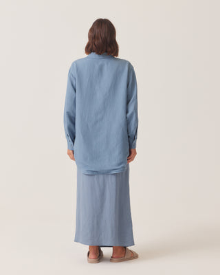 'Breeze' Blue Linen Wrap Skirt