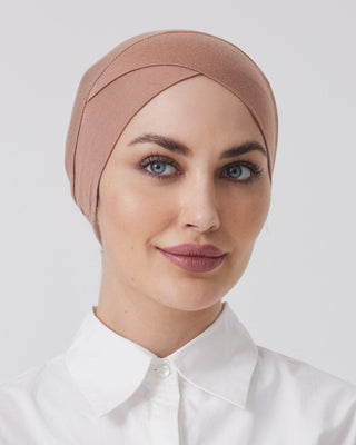 DARK TAN  'Criss Cross Adjustable' Closed Hijab Cap - Twiice Boutique