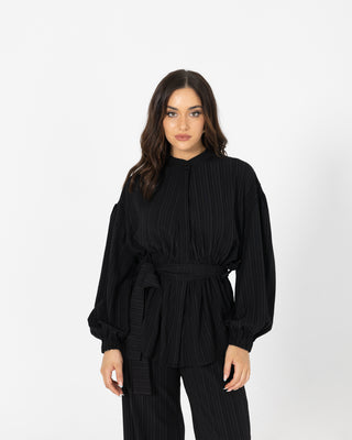 'Aisha' Black Crinkle Modest Shirt