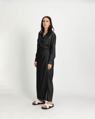 'Shylah' Black Denim Wrap Dress (FINAL SALE) - Twiice Boutique