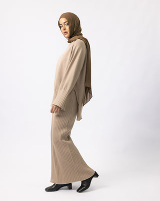 'Farah' Ribbed Knit Skirt - Dark Beige
