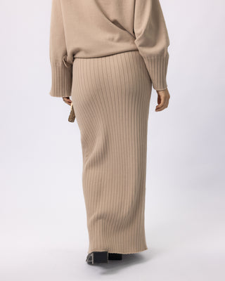 'Farah' Ribbed Knit Skirt - Dark Beige