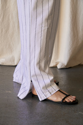 'Ava' White Linen Stripe Relaxed Pant