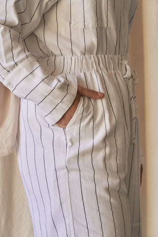 'Ava' White Linen Stripe Relaxed Pant