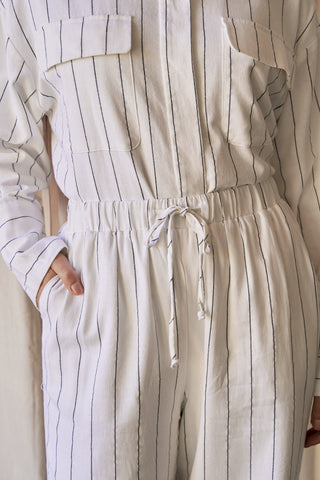 'Ava' White Linen Stripe Relaxed Pant