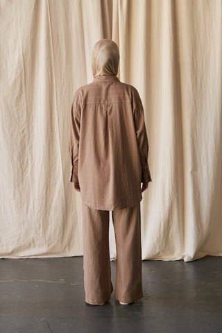 'Ava' Brown Linen Stripe Relaxed Pant