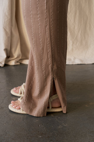 'Ava' Brown Linen Stripe Relaxed Pant