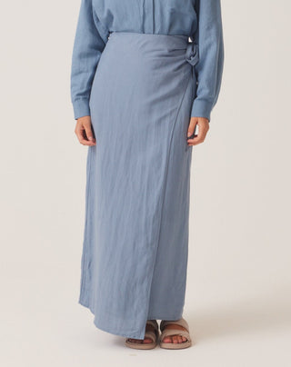 'Breeze' Blue Linen Wrap Skirt