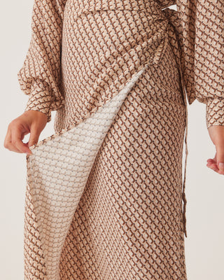 'Bondi'  Beige Printed Wrap Skirt
