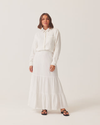 'Unwind' White Cotton Skirt