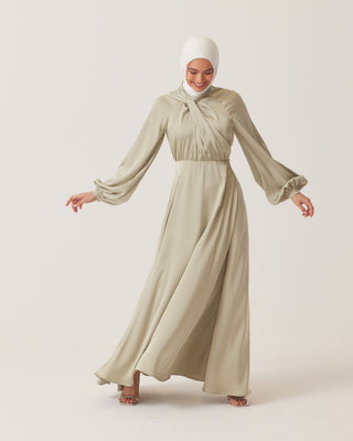 'Divine' Sage Satin Maxi Dress - Read product discription