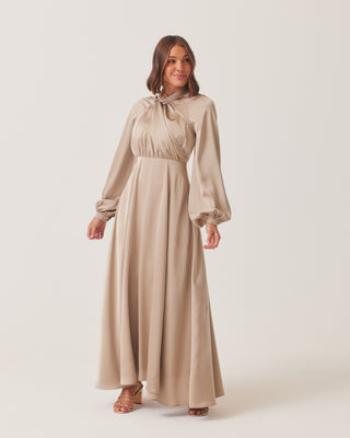 'Divine' Beige Satin Maxi dress