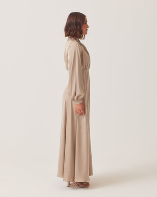 'Divine' Beige Satin Maxi dress - Read product discription