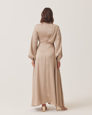 'Divine' Beige Satin Maxi dress - Read product discription