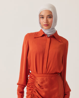 Alaia' Orange Ruched Satin Maxi Skirt