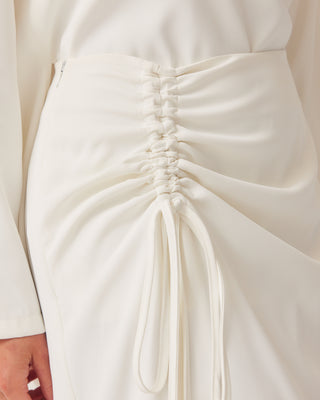 'Adele' White Ruched Maxi Skirt