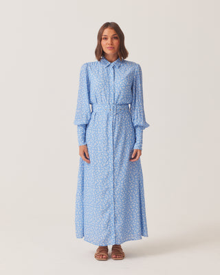 'Dalia' Blue Maxi Shirt Dress