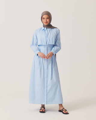 'Amani' Blue Cotton Maxi Shirt Dress
