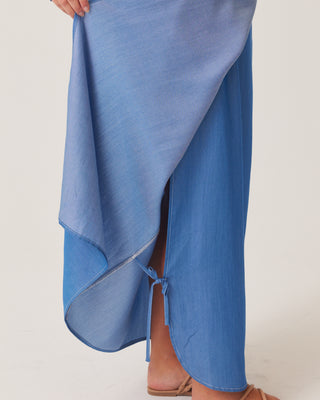 'Leah' Chambray Wrap Maxi Skirt