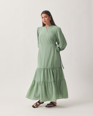 'Rima' Green Smock Wrap Dress