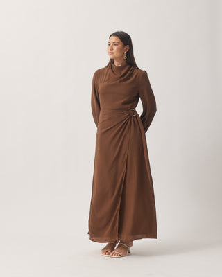 'Iman' Overlay Brown Dress