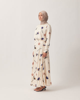 Mira' Cream Floral Maxi A-Line Skirt
