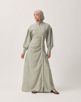 'Rana' Sage Stripe Asymmetric Shirt Dress
