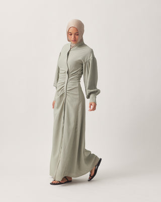 'Rana' Sage Stripe Asymmetric Shirt Dress