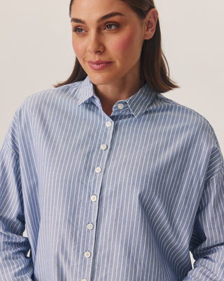 'Zali' Blue Stripe Cotton Shirt