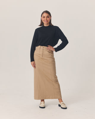 'Soraya' Tan Maxi Denim Skirt