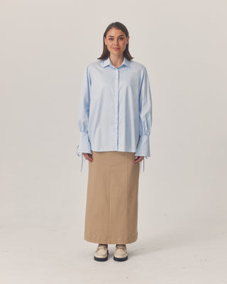 'Ayla' Blue Balloon Sleeve Cotton Shirt