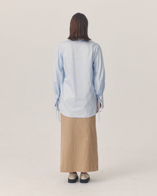 'Ayla' Blue Balloon Sleeve Cotton Shirt