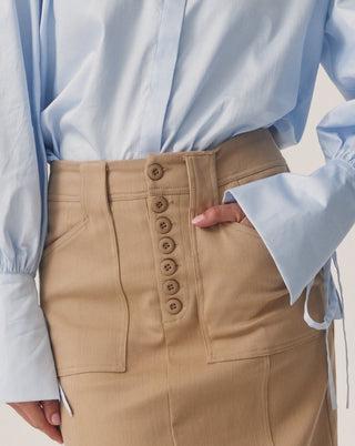 'Soraya' Tan Maxi Denim Skirt