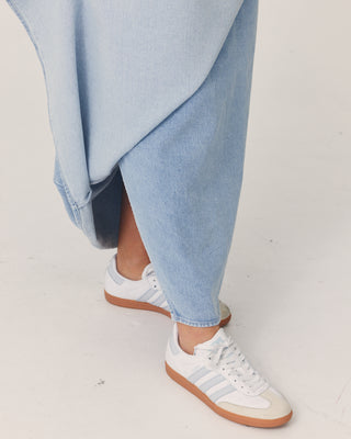 'Azora' Blue Denim Wrap Maxi Skirt.