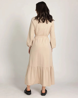 'Yasmina' Smock Jersey Dress- Beige
