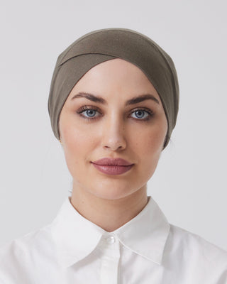 KHAKI 'Criss Cross Adjustable' Closed Hijab Cap - Twiice Boutique