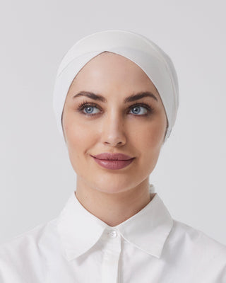 White 'Criss Cross Adjustable' Closed Hijab Cap - Twiice Boutique