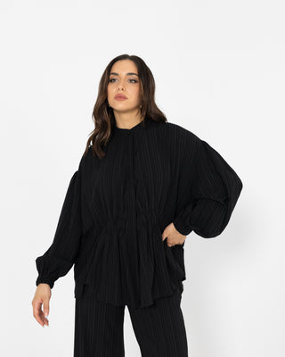 'Aisha' Black Crinkle Modest Shirt