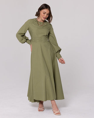 'Elenor' Green Poplin Dress - Twiice Boutique