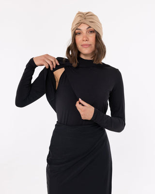 'Tahiti' Black Overlay Long Sleeve Swimsuit - Twiice Boutique