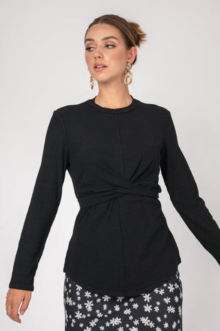 'Knot so basic' Long Sleeve Top - Black - Twiice Boutique
