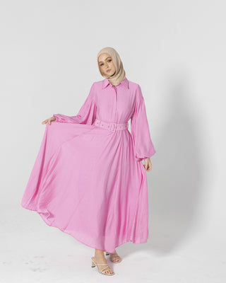 'Loyal" Pink Crinkle Flowy Maxi Dress