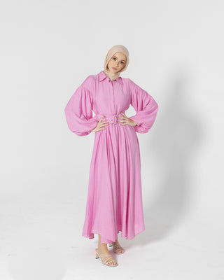 'Loyal" Pink Crinkle Flowy Maxi Dress