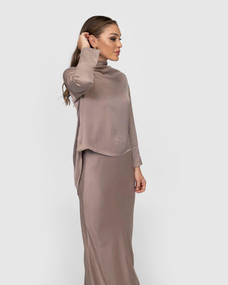 'Maria' Satin Top - Taupe (FINAL SALE) - Twiice Boutique