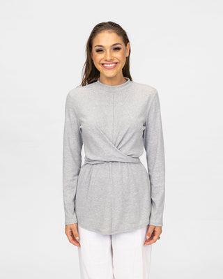 'Knot so basic' Long Sleeve Top - Grey - Twiice Boutique