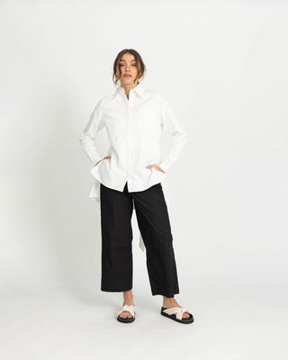 'Staple' White Cross-Back Poplin Shirt - Twiice Boutique