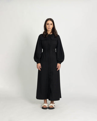 'Effortless' Cupro Button Up Maxi Dress- Black - Twiice Boutique
