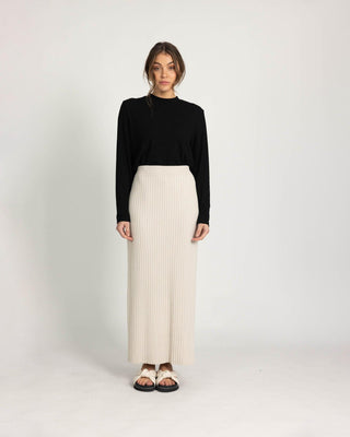 'Lara' Ribbed Knit Skirt - Cream - Twiice Boutique