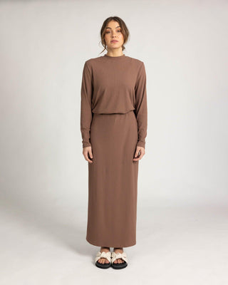'Everyday' Ribbed Maxi Skirt- Brown - Twiice Boutique