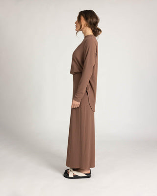 'Everyday' Ribbed Maxi Skirt- Brown - Twiice Boutique